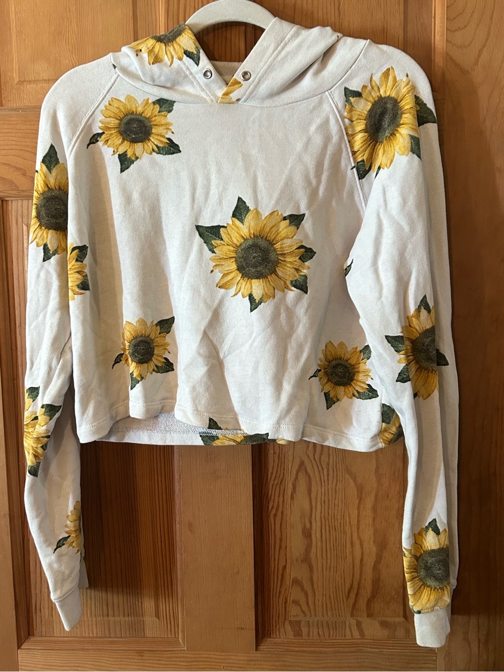 Forever 21 Sunflower Print Hooded Cropped Sweatshirt